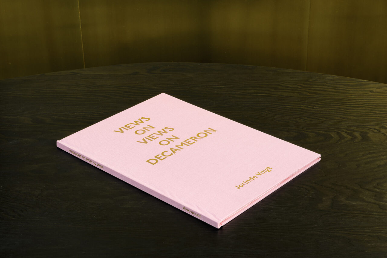 2012 Jorinde Voigt – Views on Views on Decameron, Catalog on the occasion of the same entitled exhibition at Galleria Marie-Laure Fleisch, Rome, Editor: Galleria Marie-Laure Fleisch, Jorinde Voigt, Text: Peter Lang, Language: English, Italian, total pages 40, Publishing: Cura Books, ISBN 978-88-97889-06-9, Price: €35,00. cover