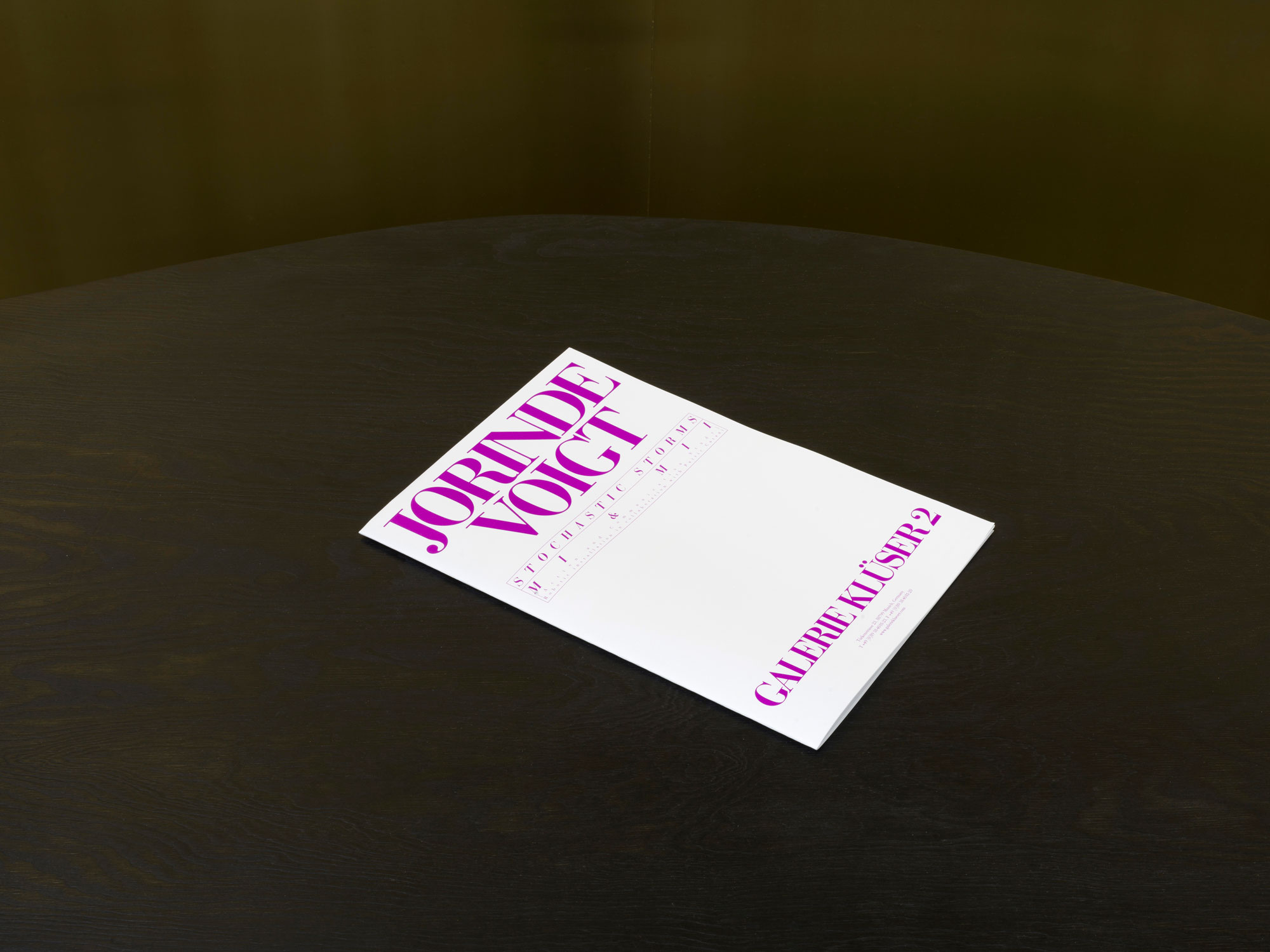 Jorinde Voigt - Stochastic Storms, Catalog on the occasion of same entitled exhibition at Galerie Klüser, Munich, Editor: Galerie Klüser, Text: Jorinde Voigt, Language: English, total pages: 8, booklet, Publishing: Galerie Klüser, ISBN: -, Price: €15,00