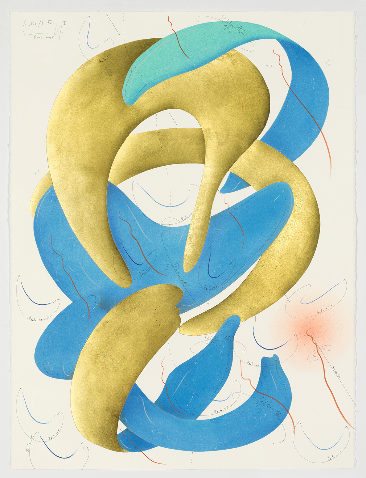 WV 2018-002 So Nah/ So Fern II Jorinde Voigt Berlin 2017/ 2018 76,5 x 57 cm Tinte, Blattgold, Pastell, Ölkreide, Bleistift auf Papier Unikat Signiert