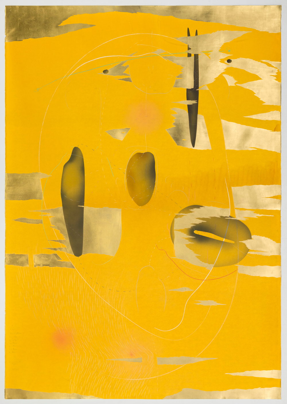 WV 2018-170 Immersive Integral Radiance Triptychon I Jorinde Voigt Berlin 2018 199 x 140 cm India ink, liquid watercolour, gold leaf, pastel, oil chalks, graphite on paper unique work signed