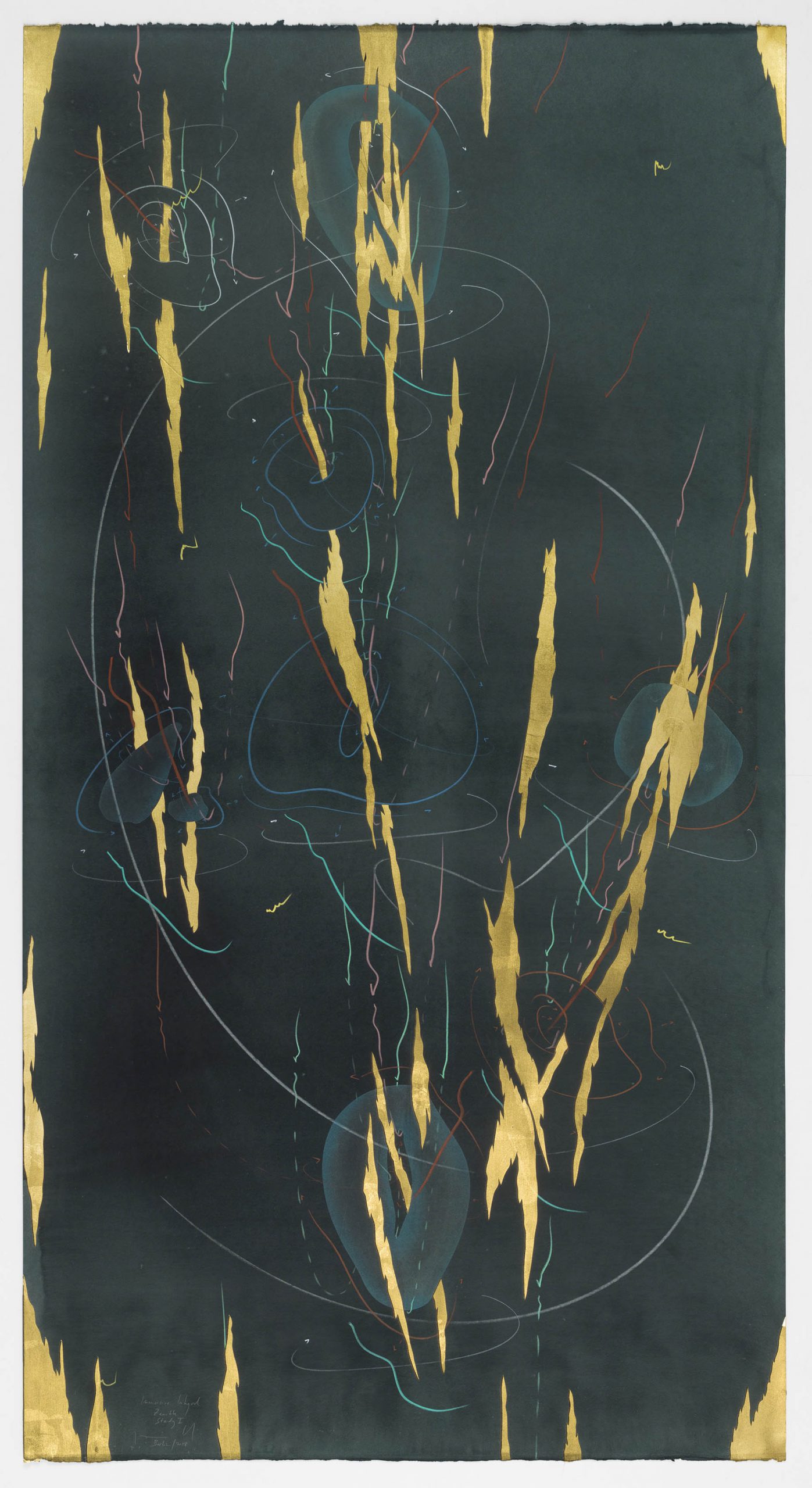 WV 2018-131 Immersive Integral Zenith Study I Jorinde Voigt Berlin 2018 140,5 x 74,7 cm Tusche, Blattgold, Pastell, Ölkreide, Graphit auf Papier Unikat Signiert