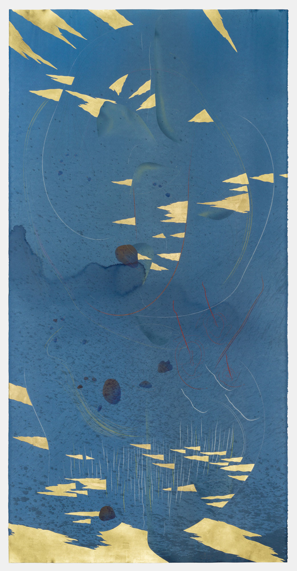 WV 2019-024 Immersive Integral Universal Splash VI Jorinde Voigt Berlin 2019 278,1 x 140,4 cm India ink, gold leaf, pastel, oil chalks, graphite on paper, Unique Signed