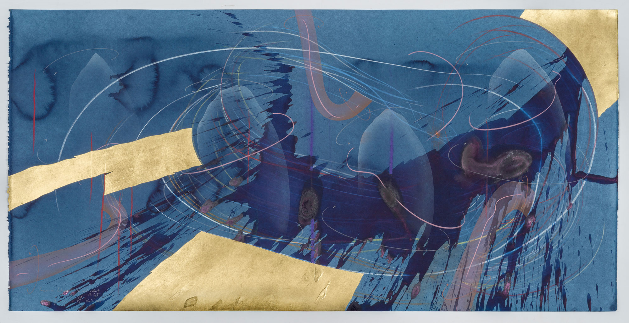 WV 2019-090 Immersive Integral The real extent Study II Jorinde Voigt Berlin 2019 69,7 x 140,8 cm India ink, gold leaf, pastel, oil chalks, graphite on paper unique work signed