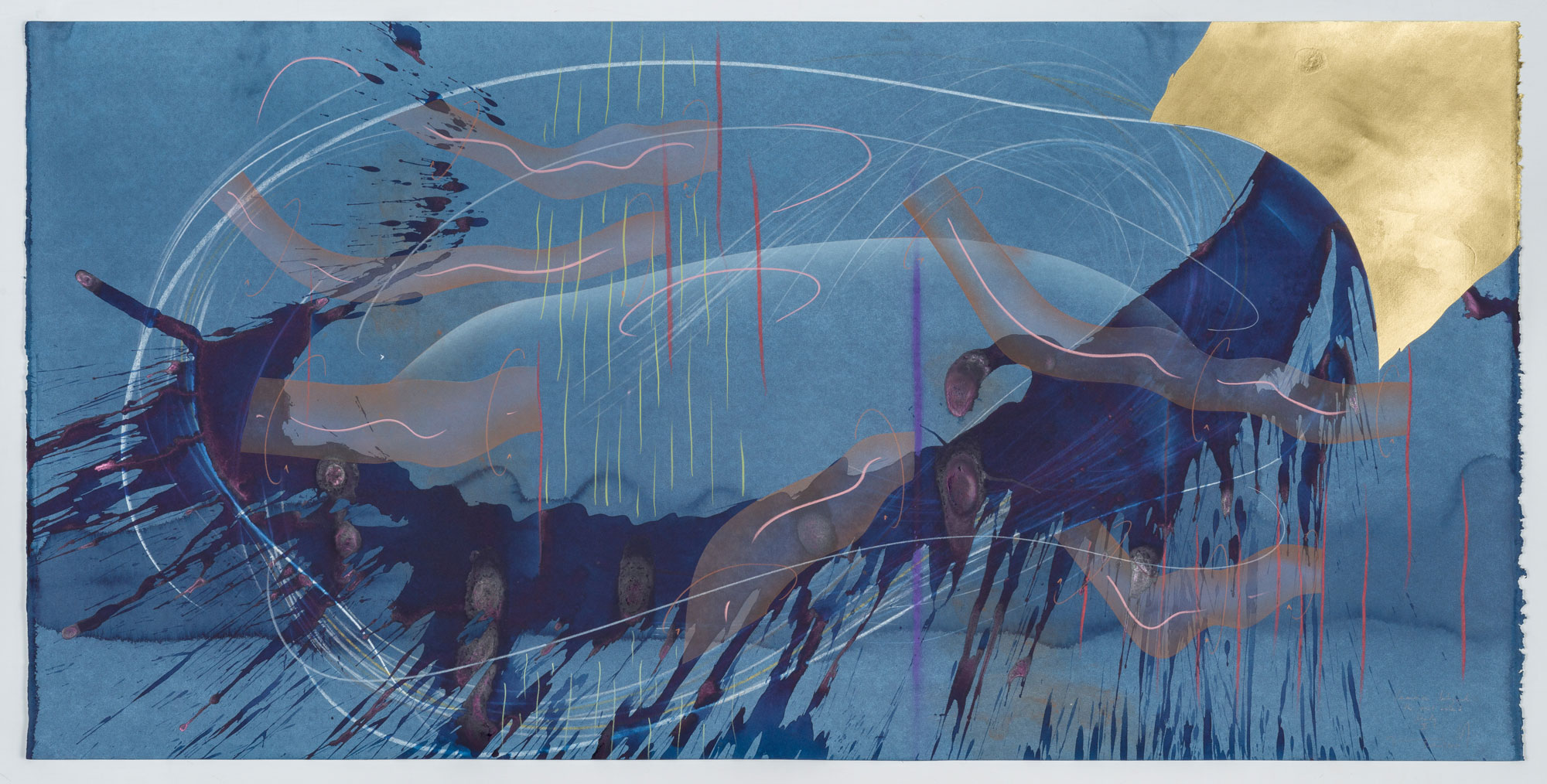 WV 2019-093 Immersive Integral The real extent Study V Jorinde Voigt Berlin 2019 69,6 x 140,8 cm India ink, gold leaf, pastel, oil chalks, graphite on paper unique work signed