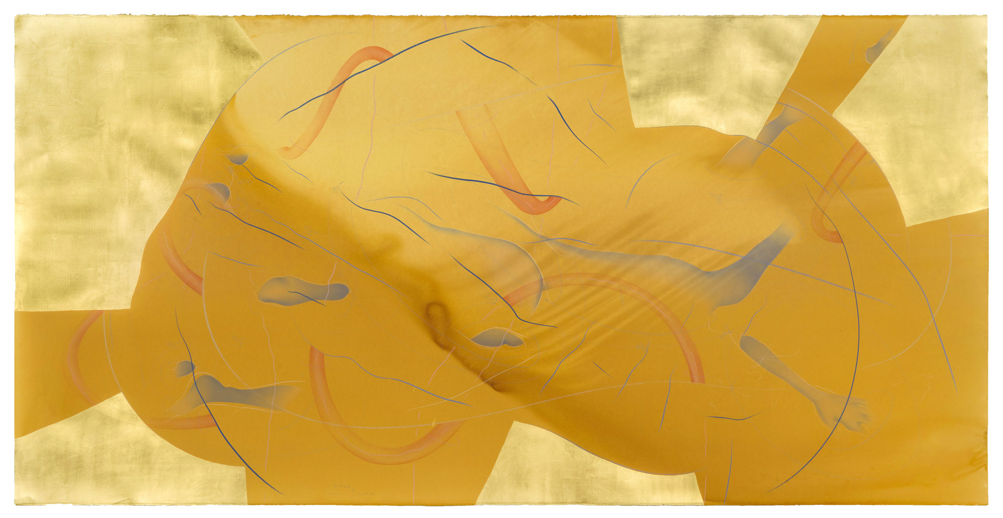 WV 2019-121 The Match II Jorinde Voigt Berlin November 2019 140,5 x 279 cm India ink, gold leaf, pastel, oil chalks, graphite on paper unique work signed