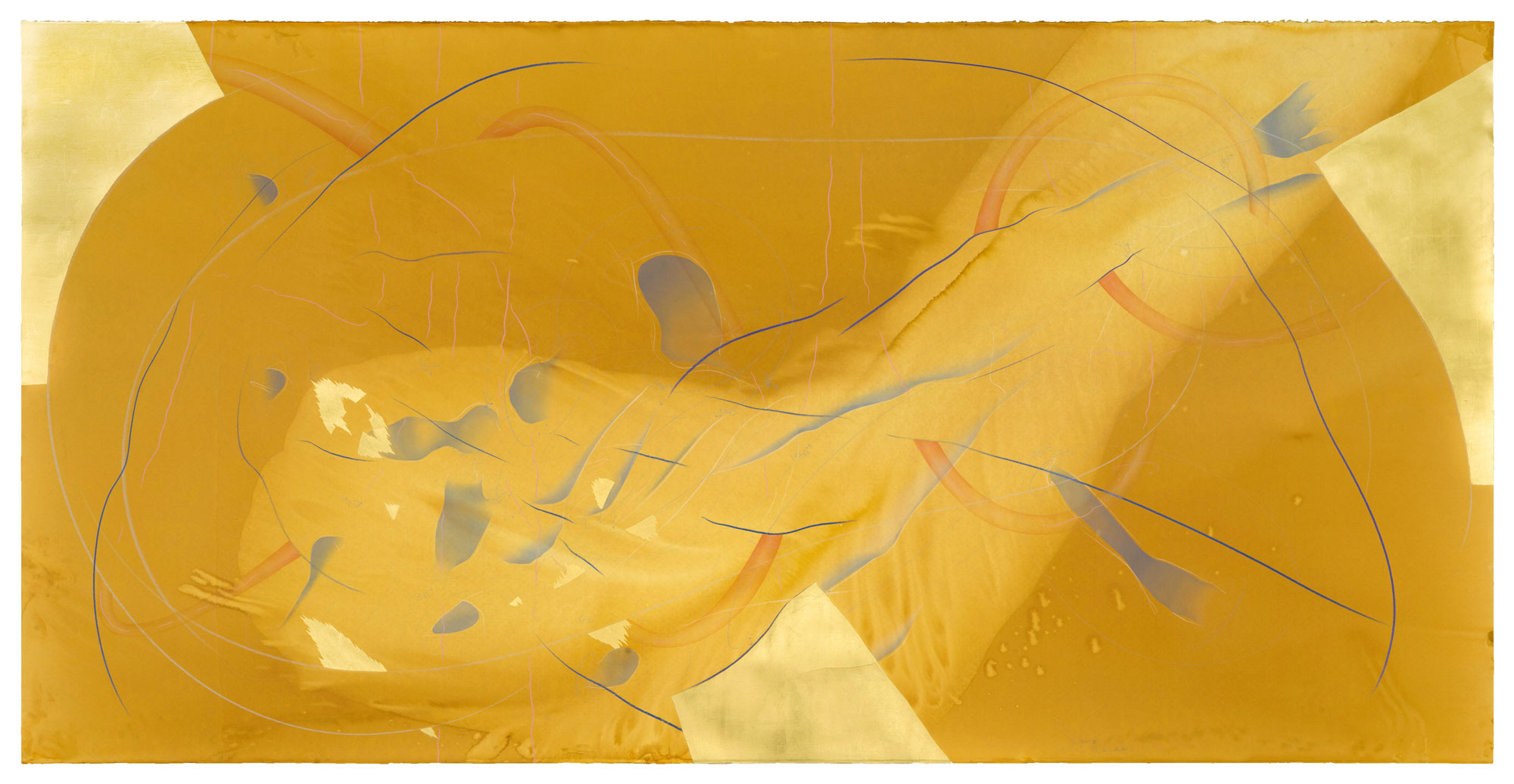 WV 2019-122 The Match III Jorinde Voigt Berlin November 2019 140,5 x 278,6 cm India ink, gold leaf, pastel, oil chalks, graphite on paper unique work signed