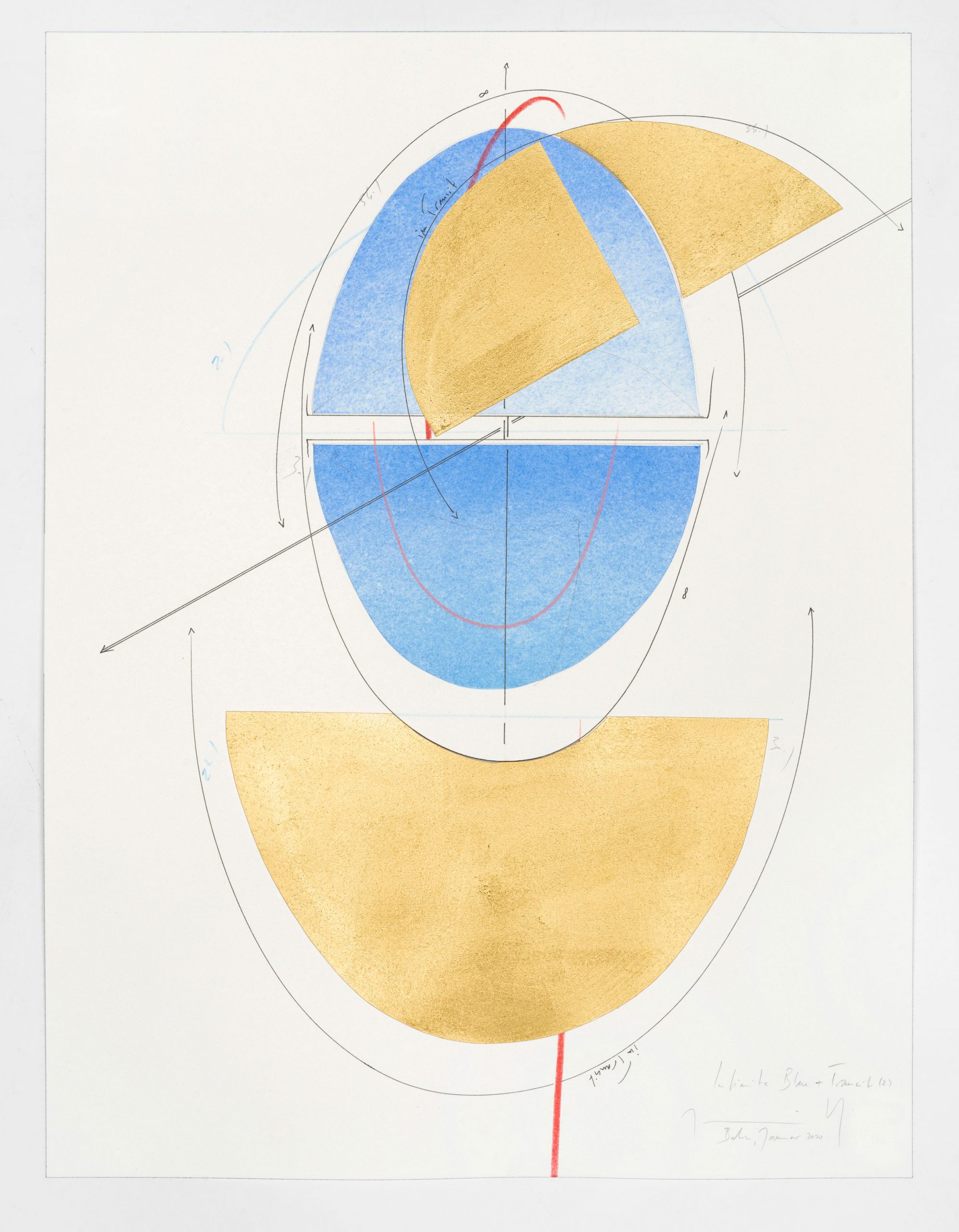 WV 2020-002 Infinite Blue + Transit (2) Jorinde Voigt Berlin 2020 41 x 31 cm ink, gold leaf, pastel, oil chalk, graphite on paper unique work signed
