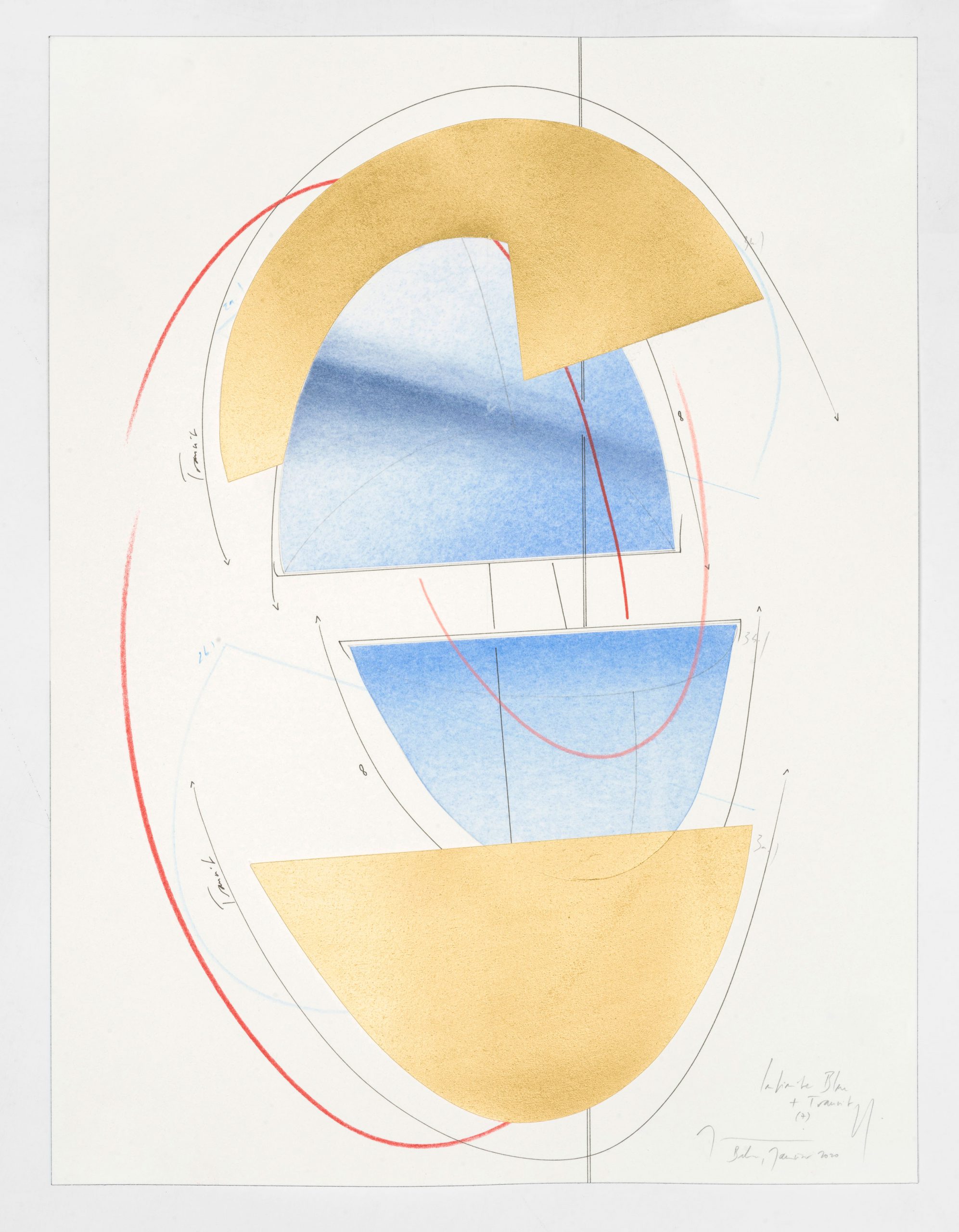 WV 2020-007 Infinite Blue + Transit (7) Jorinde Voigt Berlin 2020 41 x 31 cm ink, gold leaf, pastel, oil chalk, graphite on paper unique work signed