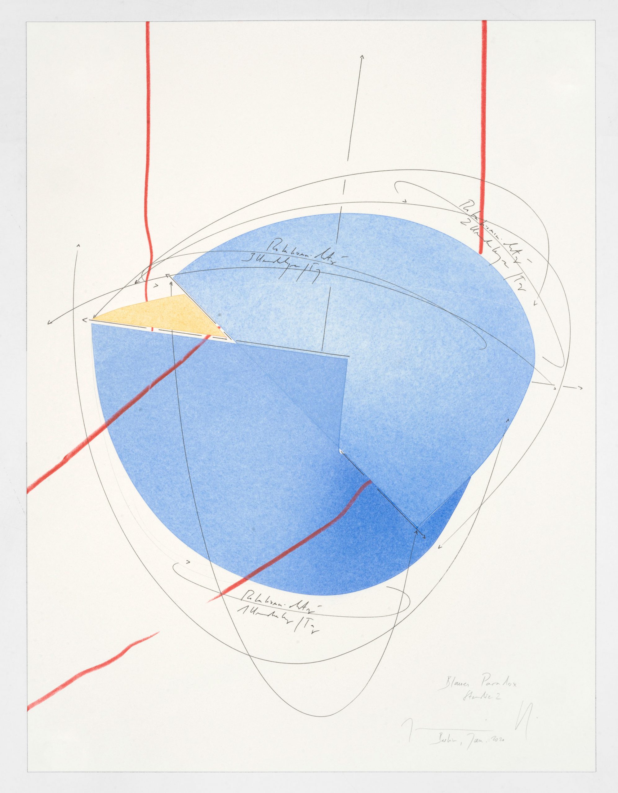 WV 2020-009 Blaues Paradox Studie (2) Jorinde Voigt Berlin 2020 41 x 31 cm Ink, gold leaf, pastel, oil chalks, graphite on paper unique work signed