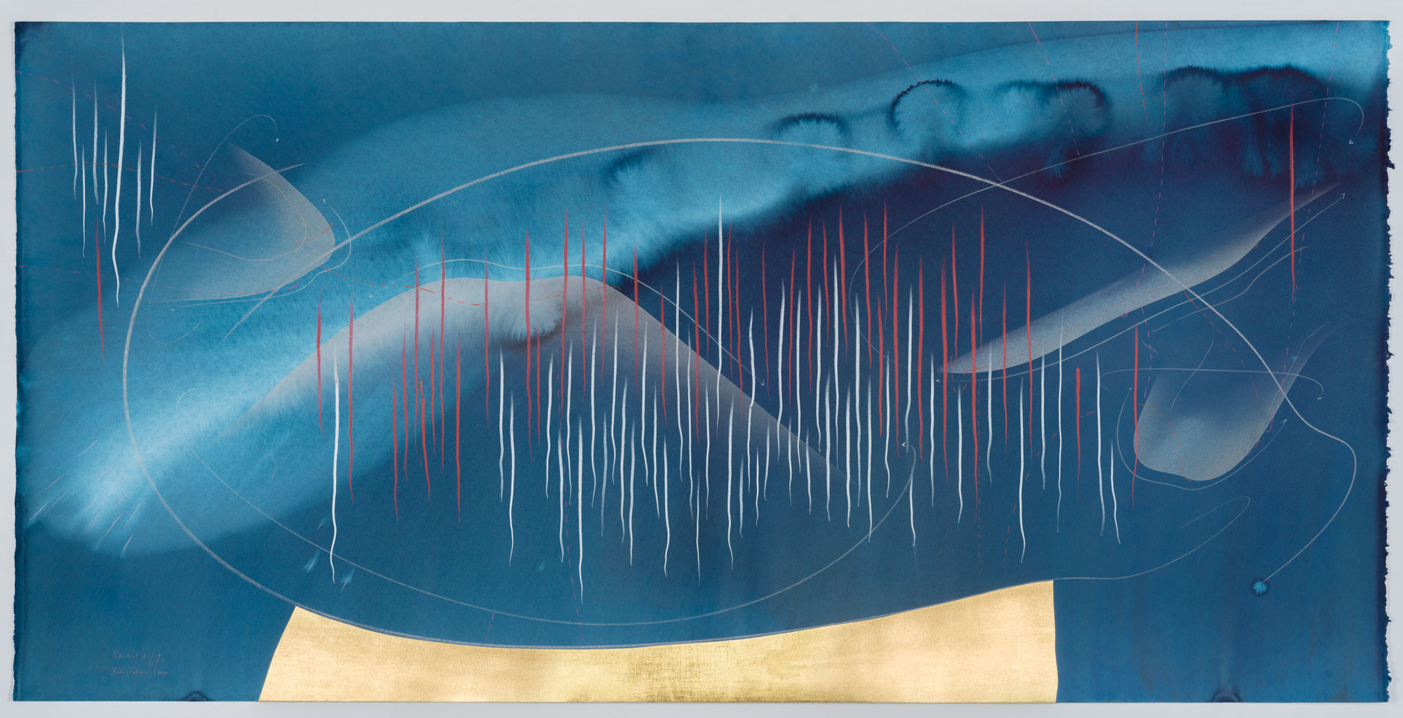 WV 2020-030 Potential 2 Jorinde Voigt Berlin, February 2020 70 x 140,5 cm India ink, gold leaf, pastel, oil chalks, graphite on paper unique work signed