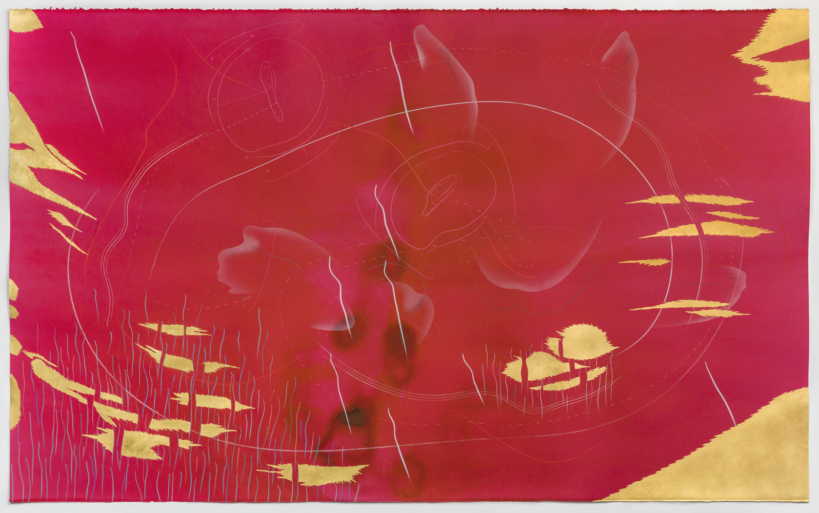 WV 2018-159 Immersive Integral I Was bleibt Jorinde Voigt Berlin 2018 141 x 229 cm India ink, gold leaf, pastel, oil chalks, graphite on paper unique work signed